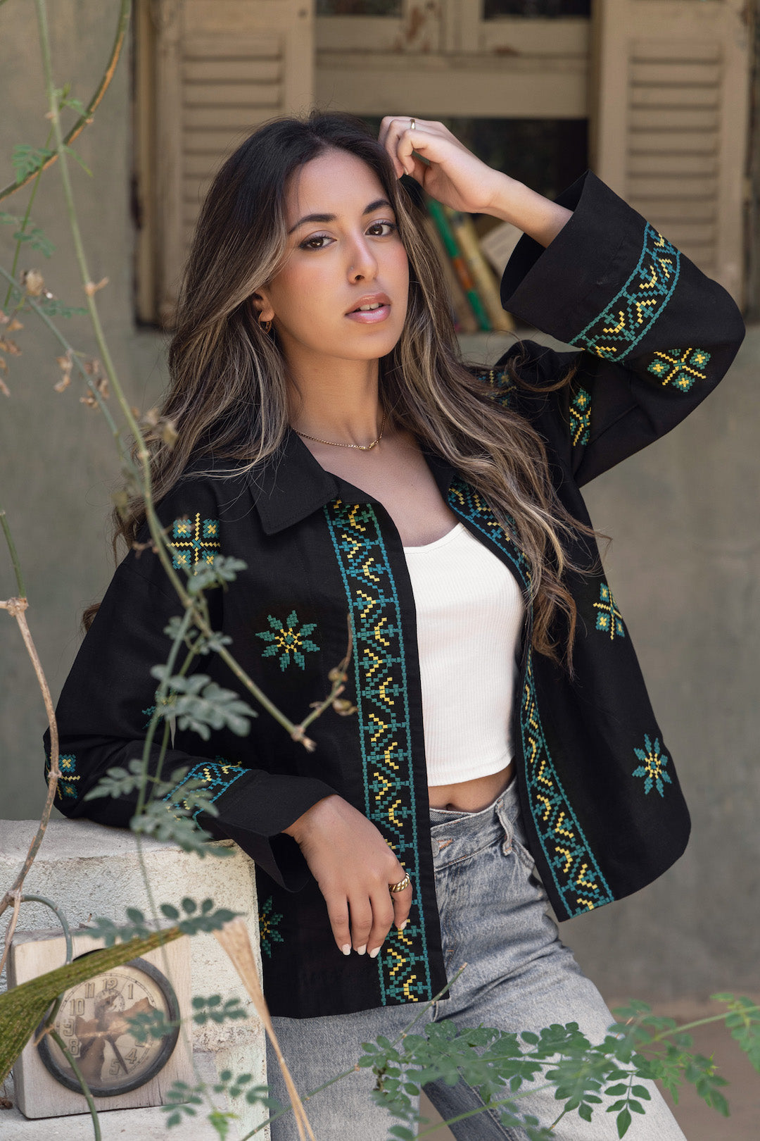 Black Summer Linen Embroidered Jacket