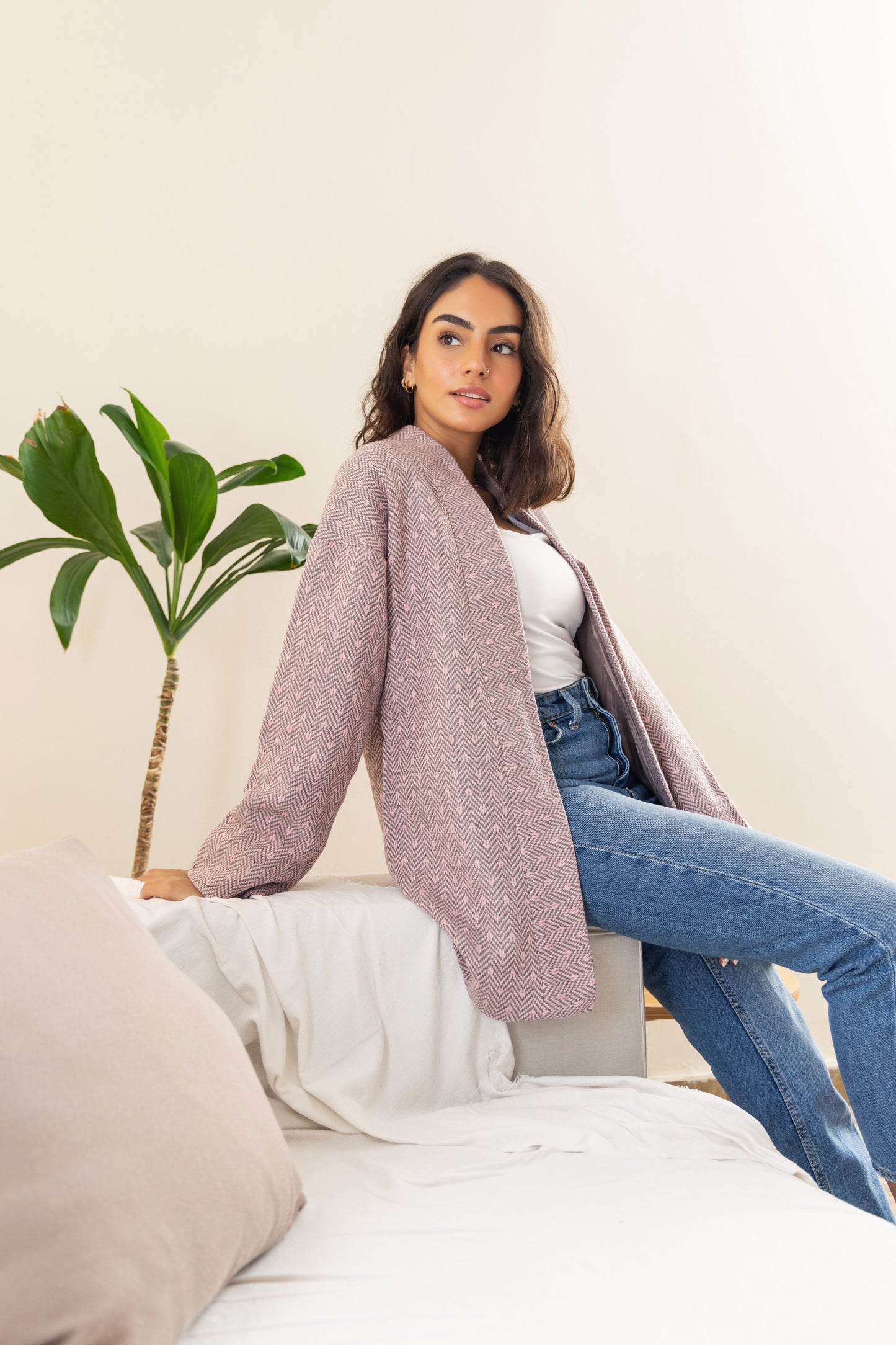 Wool Coat - Grey x Rose