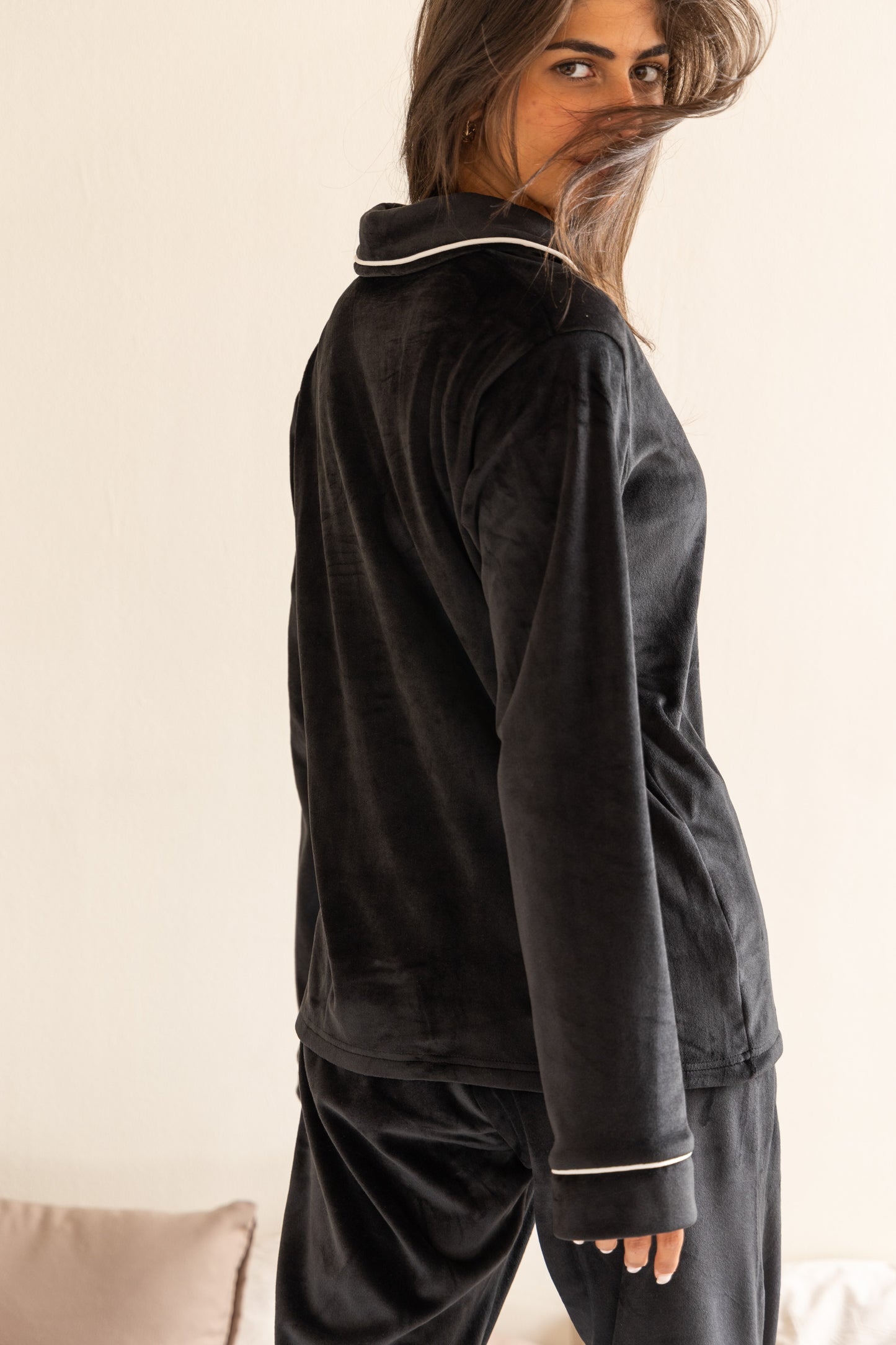 Black Plain Buttoned PJ