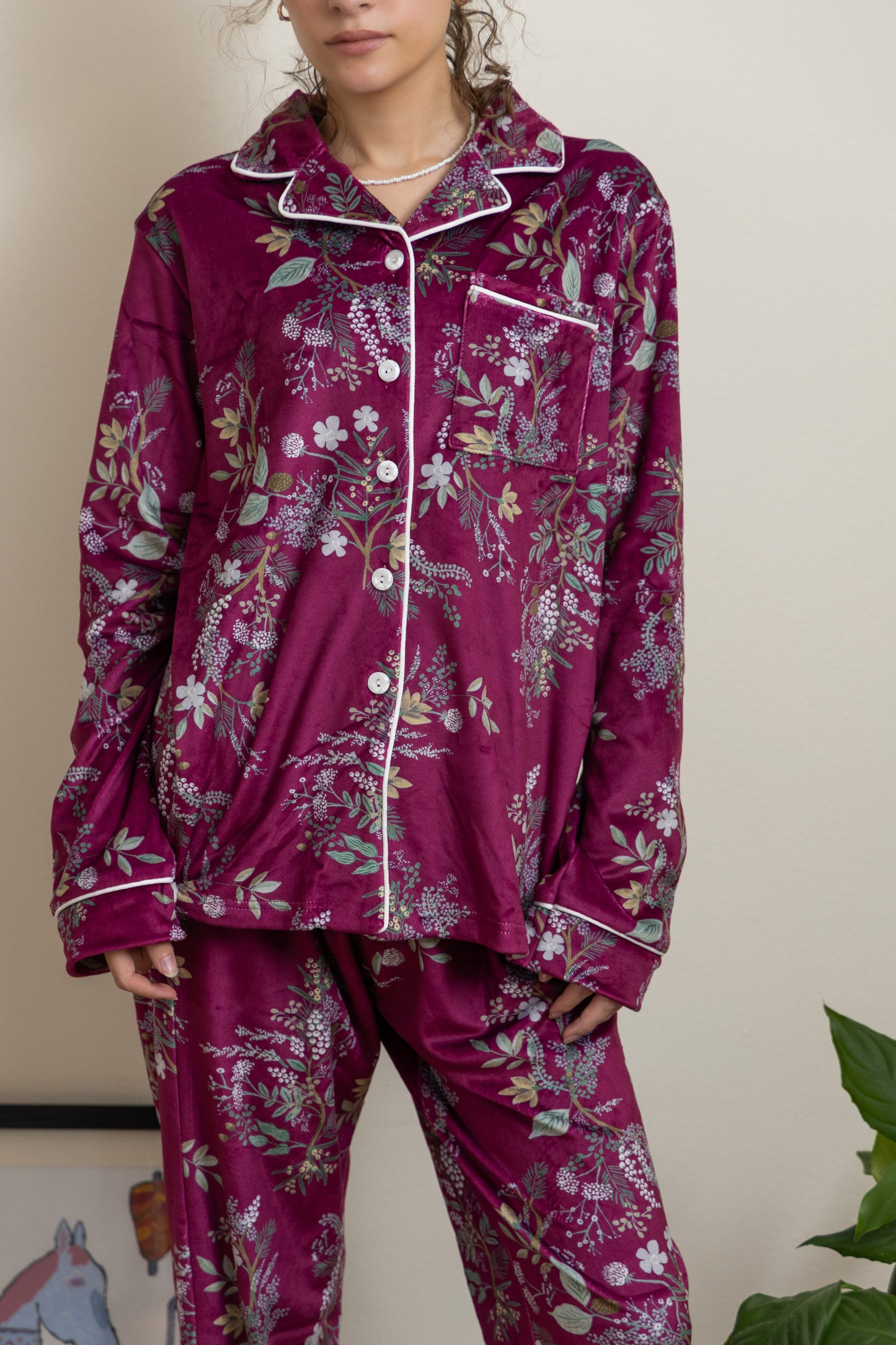 Floral burgundy Buttoned PJ