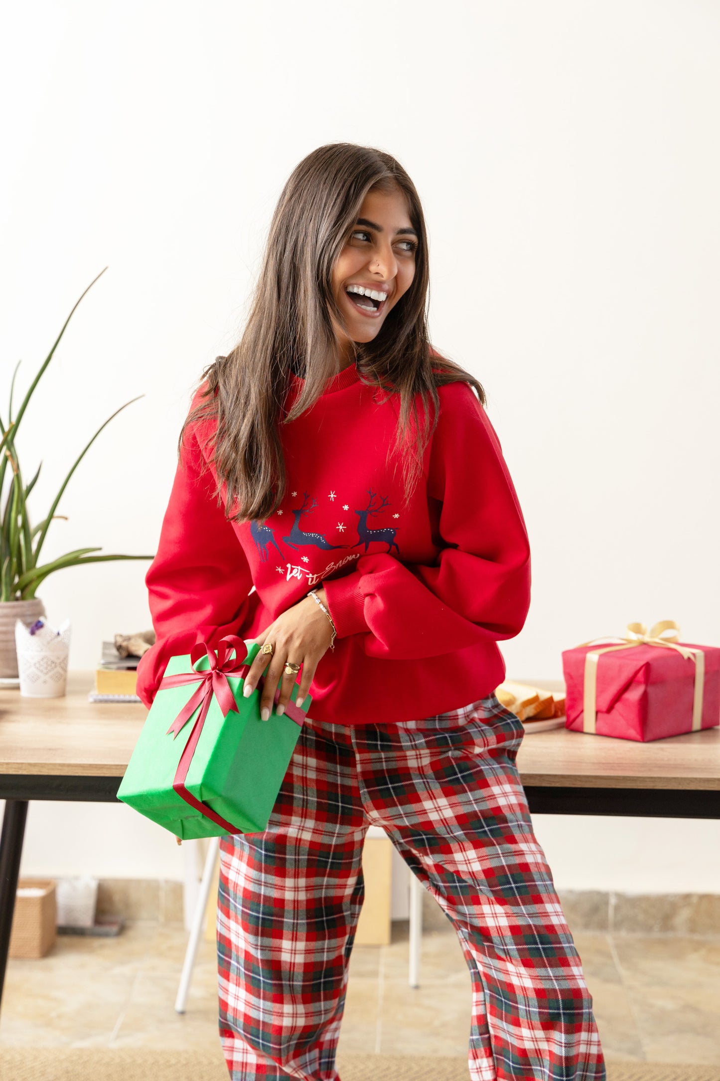 Puff Sleeve Pajama Set - Red