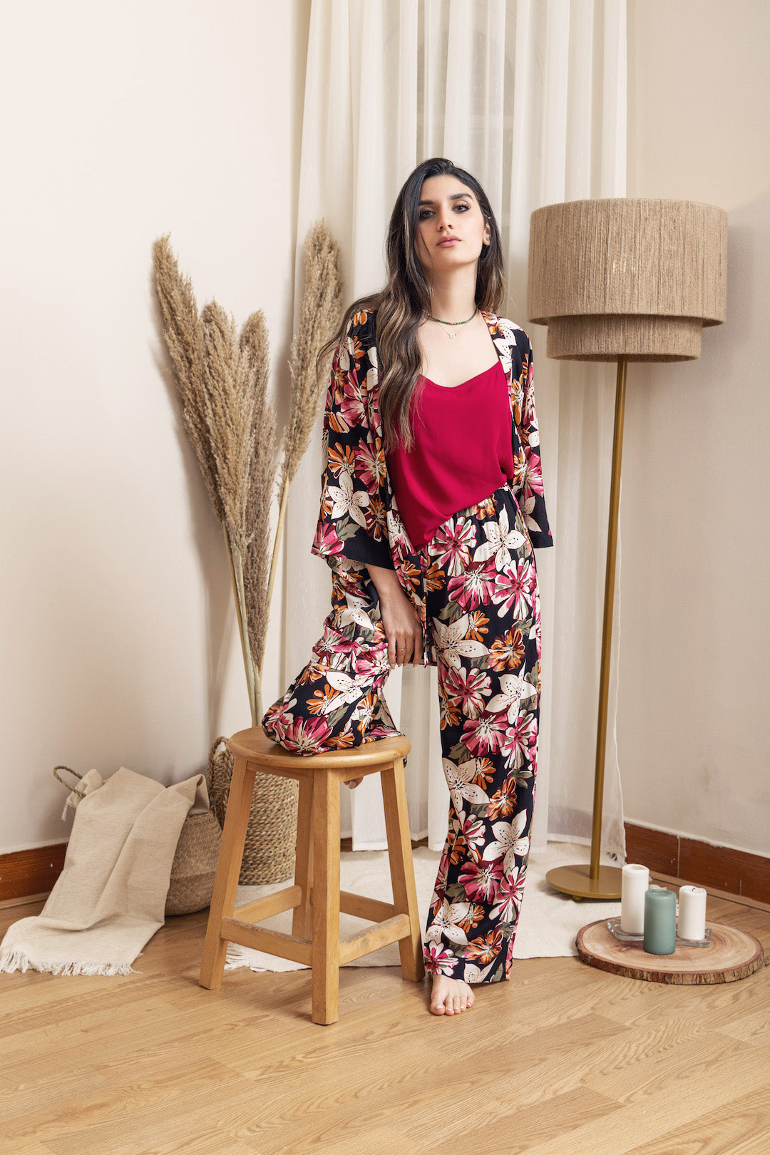 Kimono PJ Set Strap Top - Black