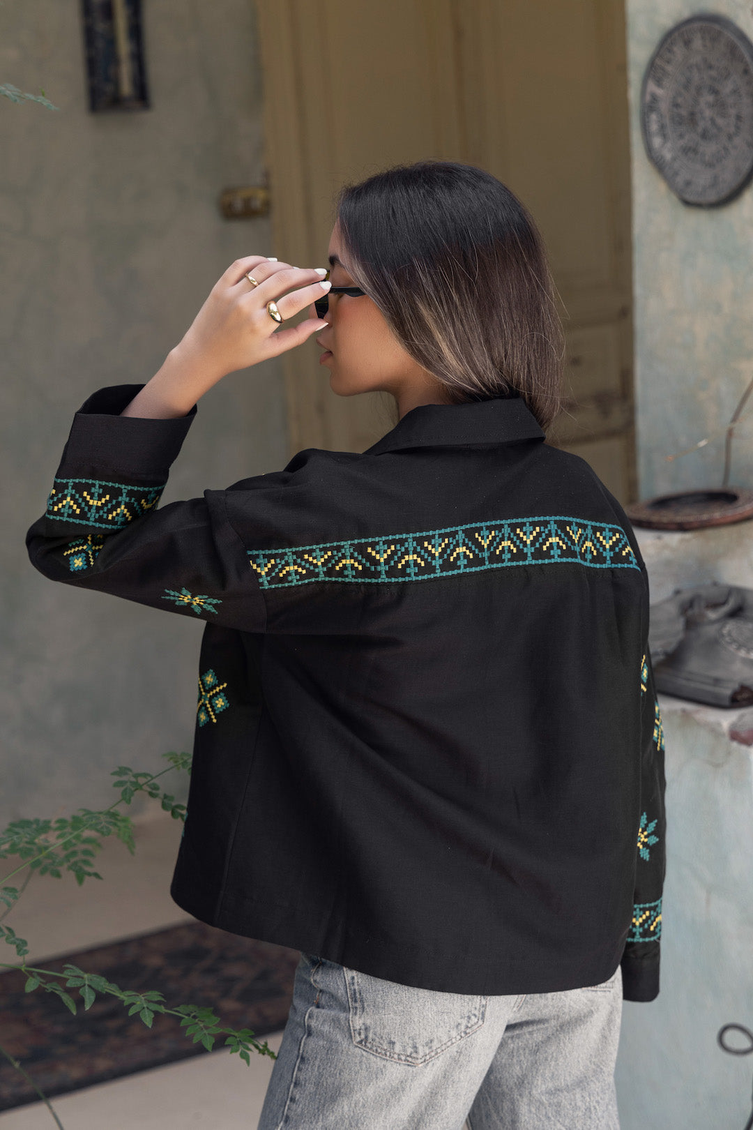 Black Summer Linen Embroidered Jacket