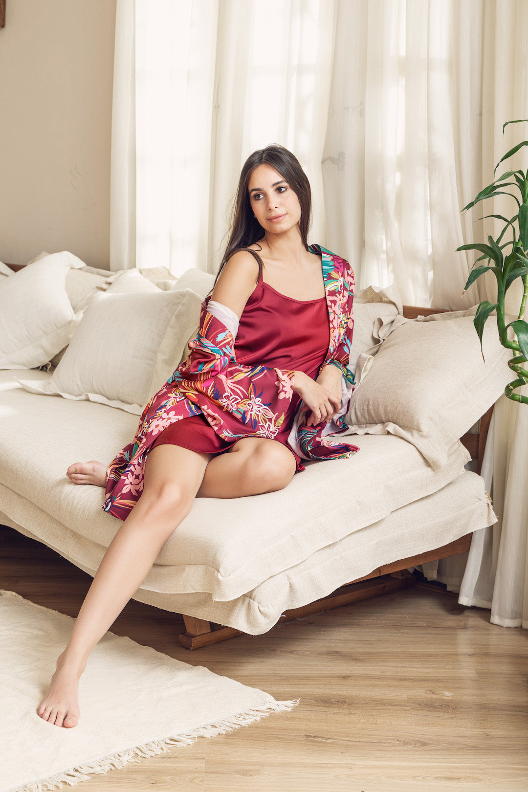 Maroon Satin Robe and Gown