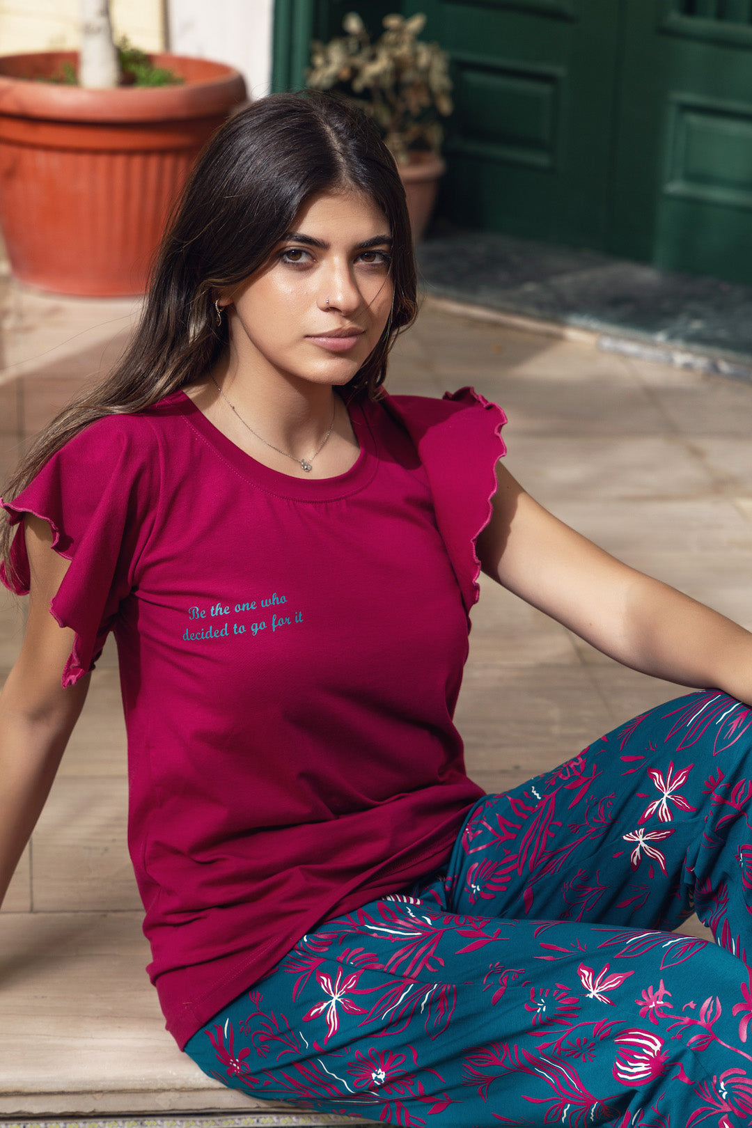Burgundy Top and Pants Pajama