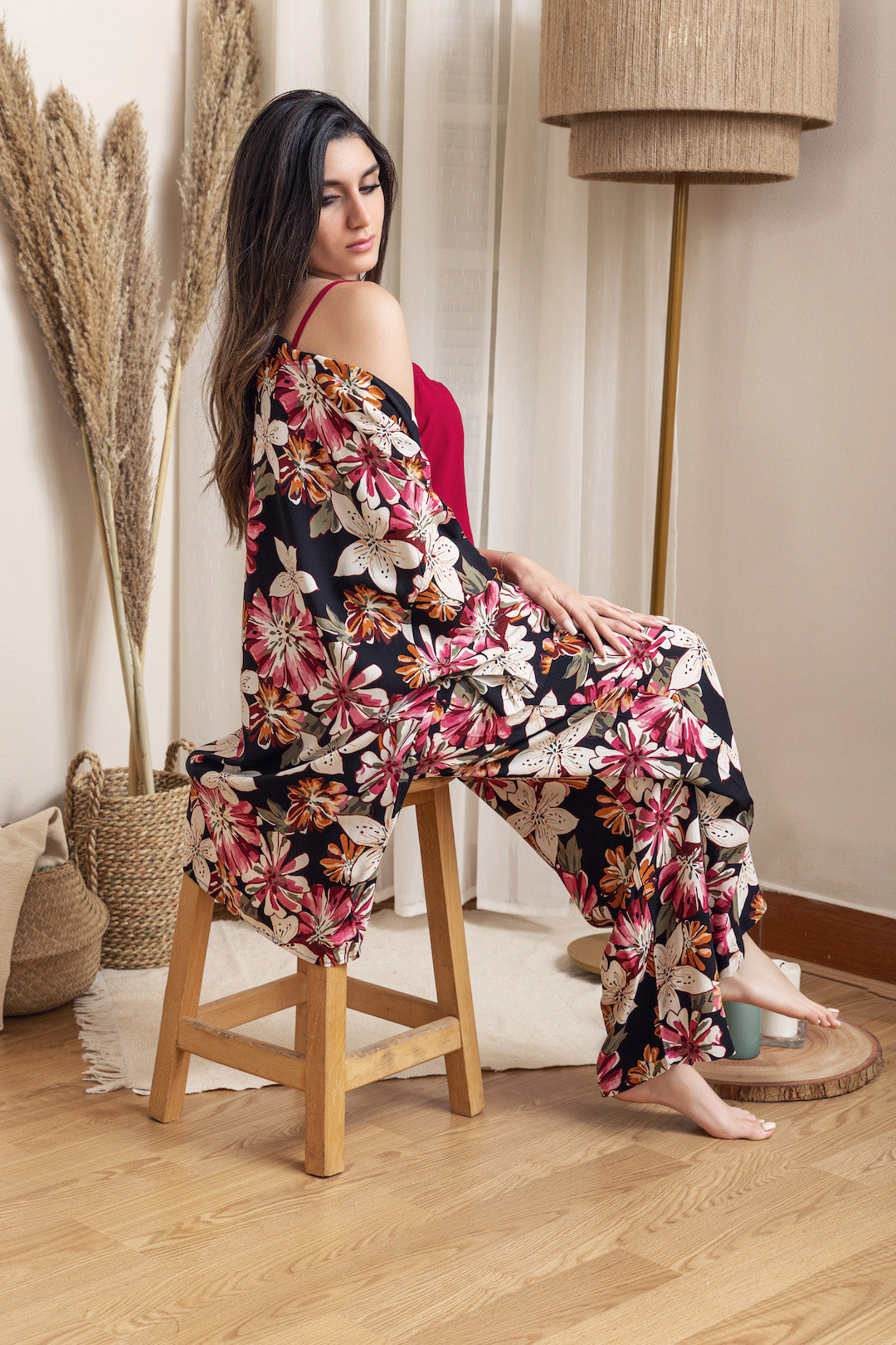 Kimono PJ Set Strap Top - Black