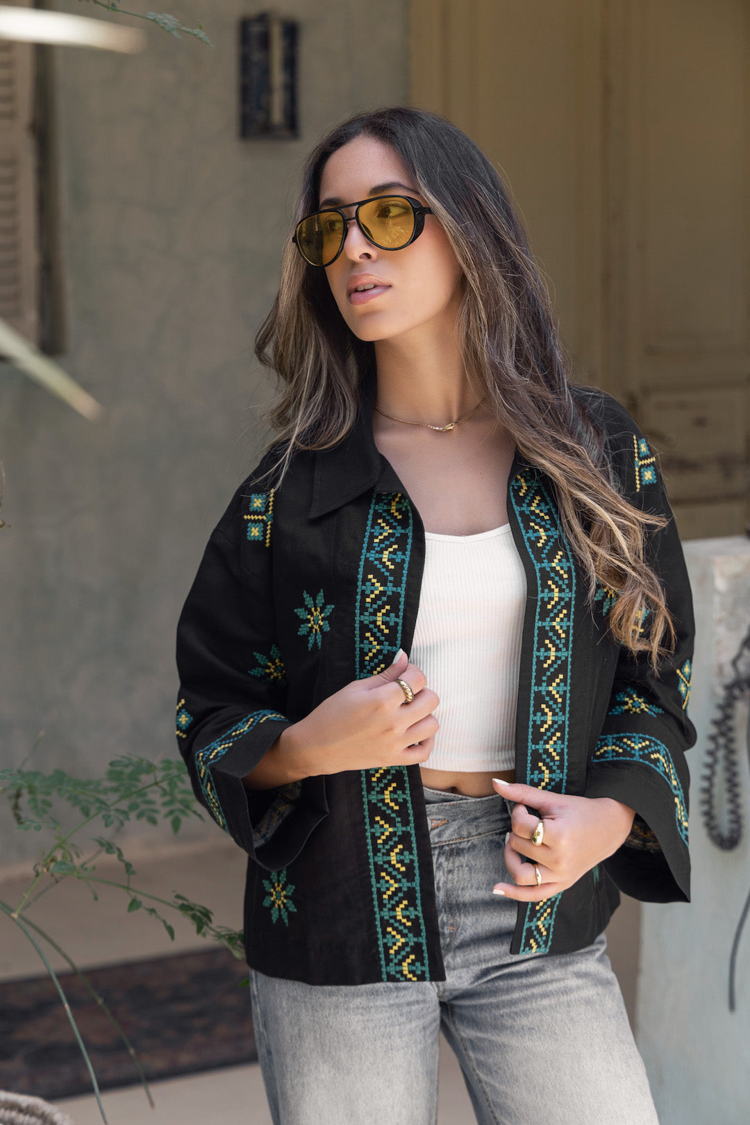 Black Summer Linen Embroidered Jacket