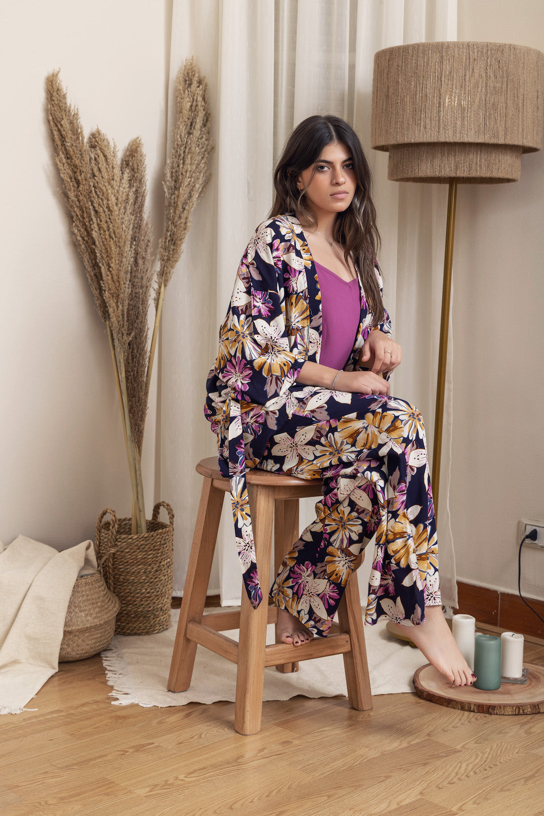 Kimono PJ Set Strap Top - Dark Blue