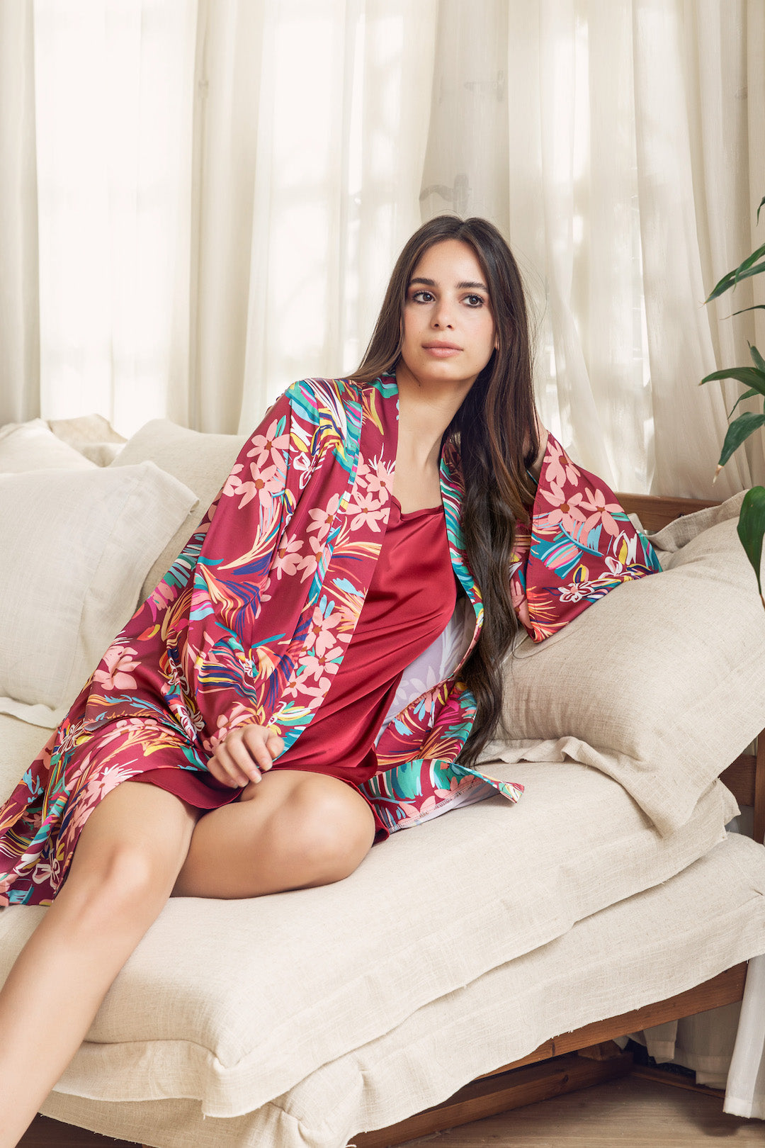 Maroon Satin Robe and Gown