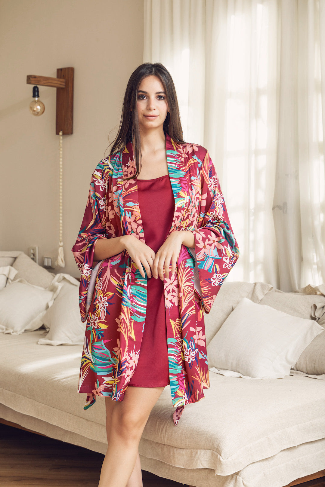 Maroon Satin Robe and Gown