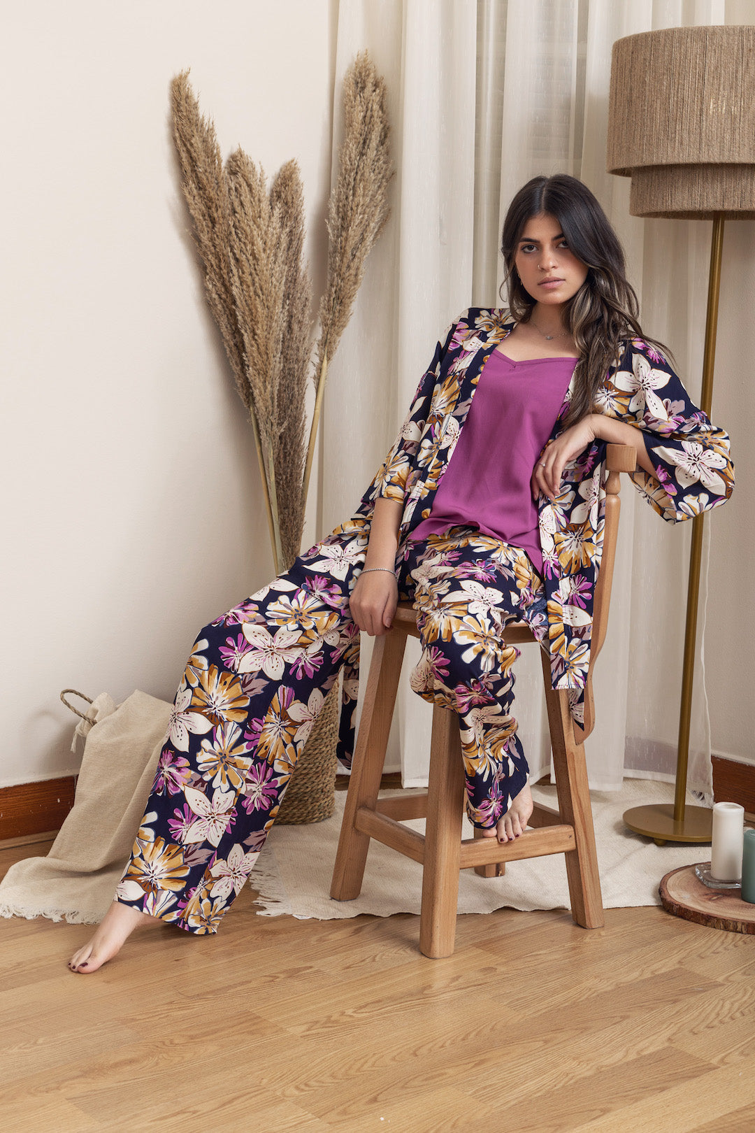 Kimono PJ Set Strap Top - Dark Blue