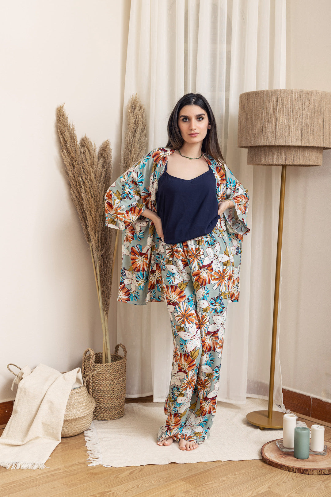 Kimono PJ Set Strap Top - Pistachio