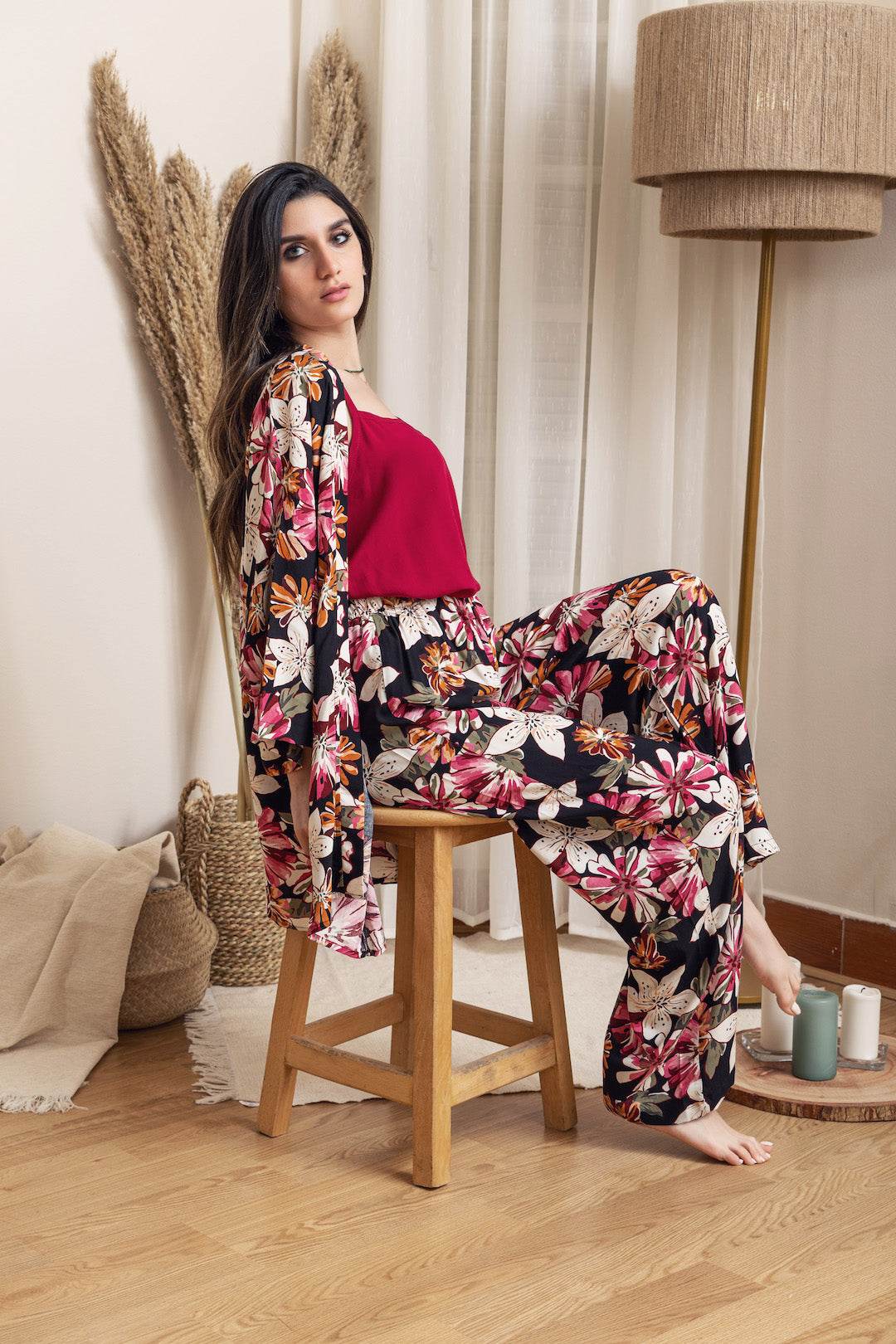 Kimono PJ Set Strap Top - Black
