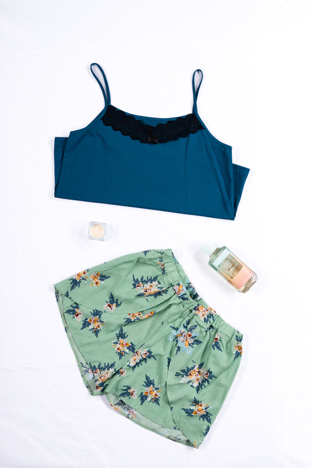 Floral Pyjama (Top-Overlap Shorts) - Petroleum