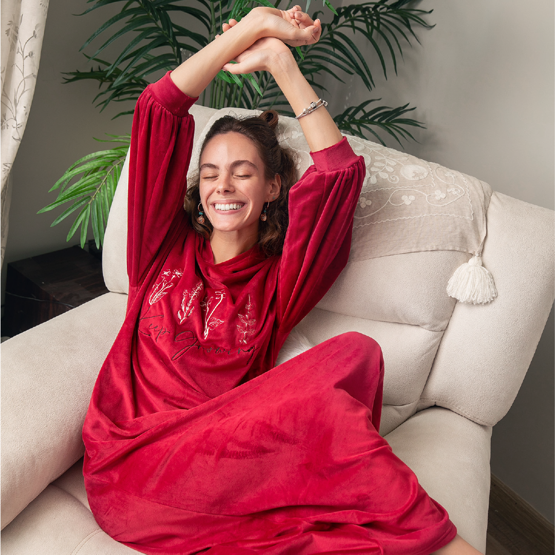 Winter Pajama Dress - Maroon