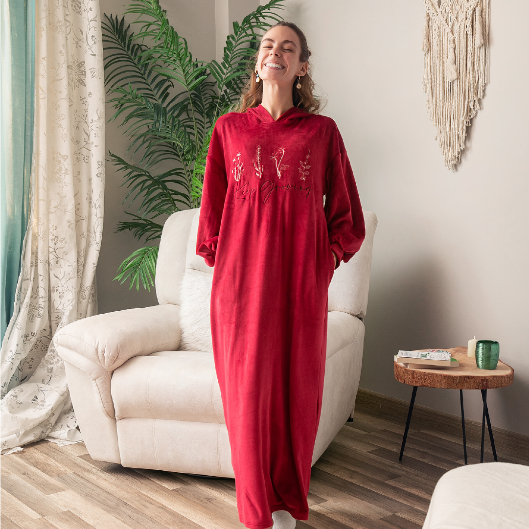 Women Pajama Dress - Maroon