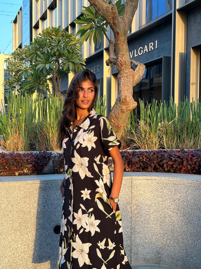 Black Summer Breezy Buttoned Dress