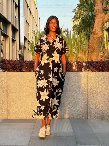 Black Summer Breezy Buttoned Dress