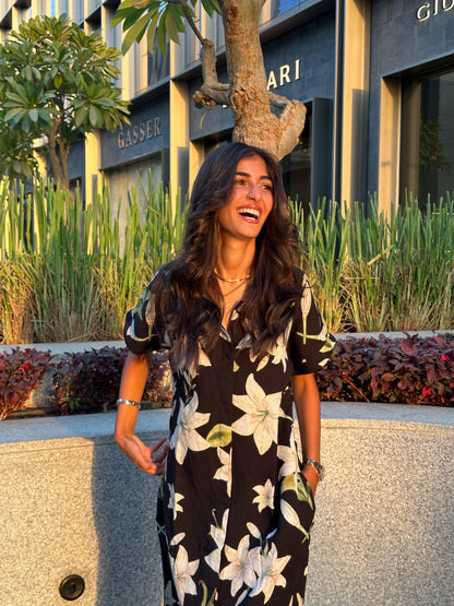 Black Summer Breezy Buttoned Dress