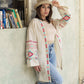 Beige Long Embroidered Linen Kimono
