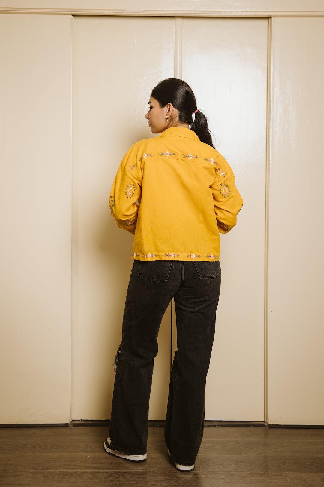 Embroidered Linen Summer Jacket - Mustard