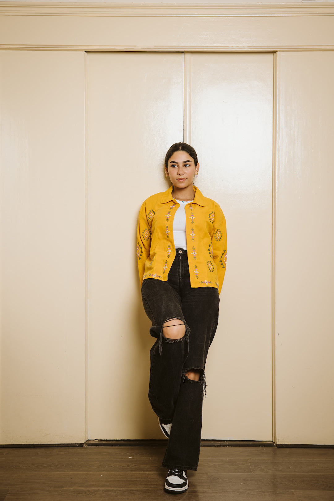 Embroidered Linen Summer Jacket - Mustard
