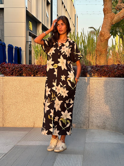 Black Summer Breezy Buttoned Dress