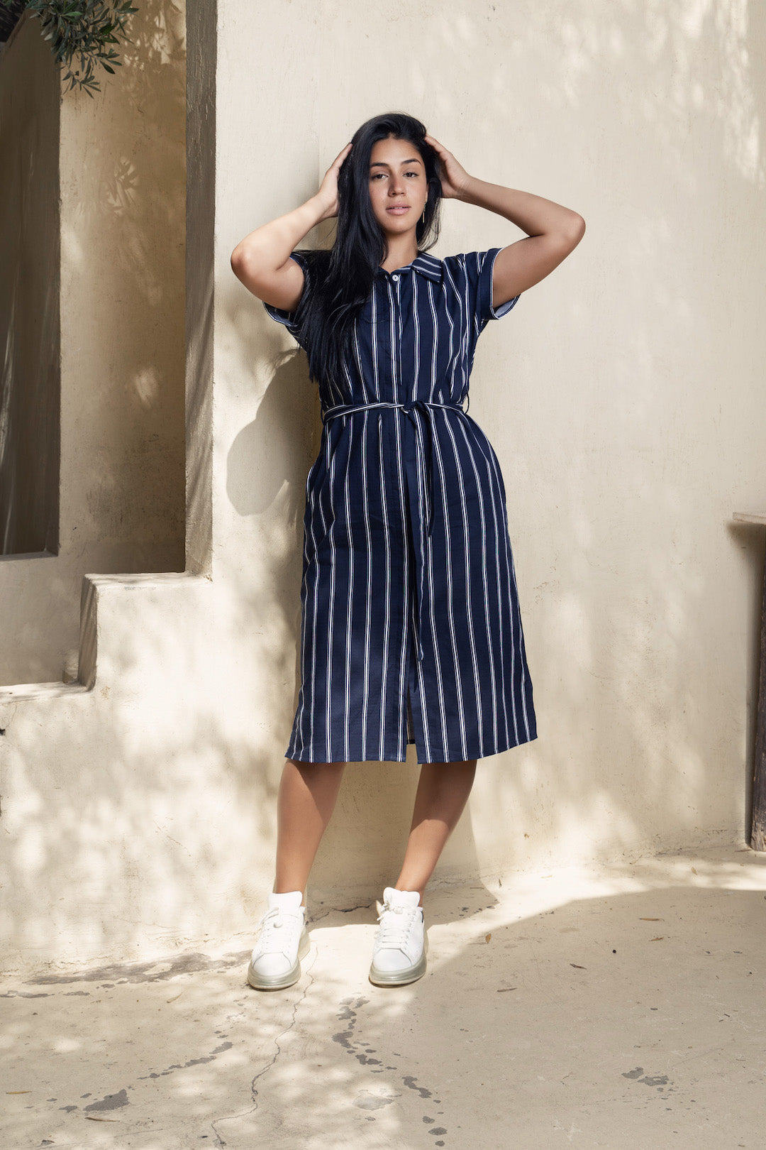 Dark blue striped summer dress