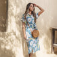 Floral Half Sleeve Buttoned Dress