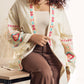 Beige Long Embroidered Linen Kimono