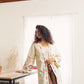 Beige Long Embroidered Linen Kimono