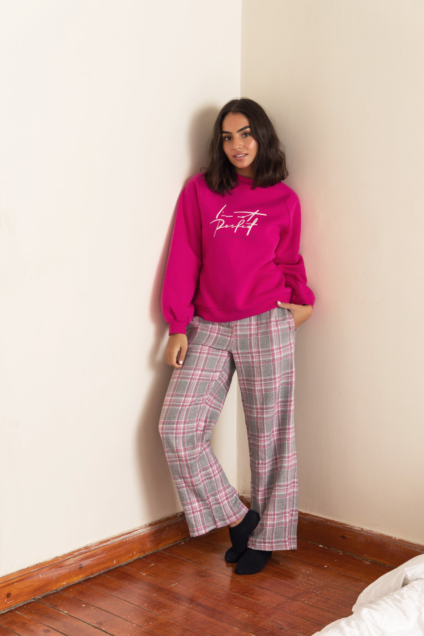 Puff Sleeve Pajama Set - Fuchsia - Callista