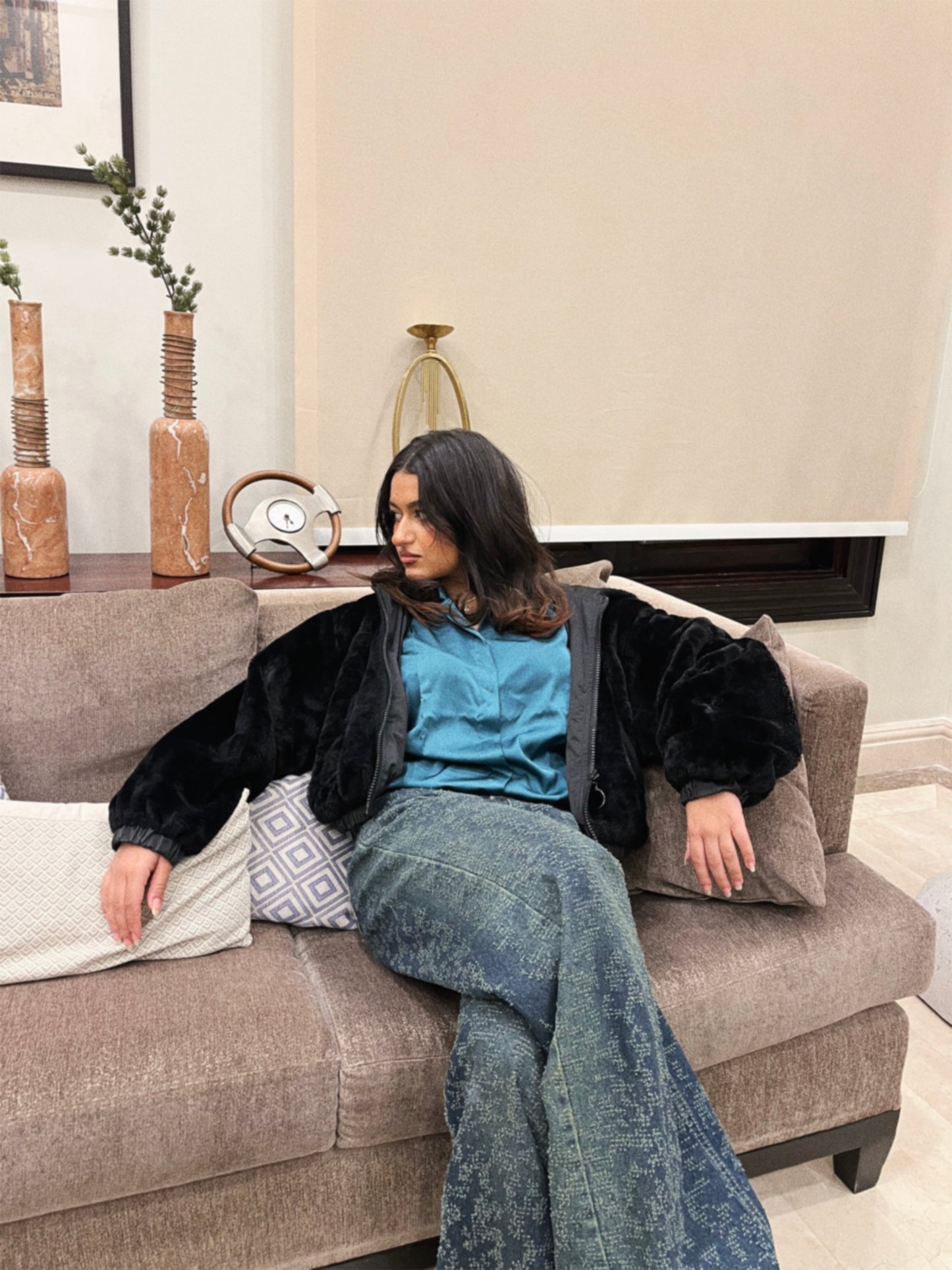 Green Shine On Satin Blouse