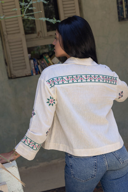 Beige Summer Linen Embroidered Jacket