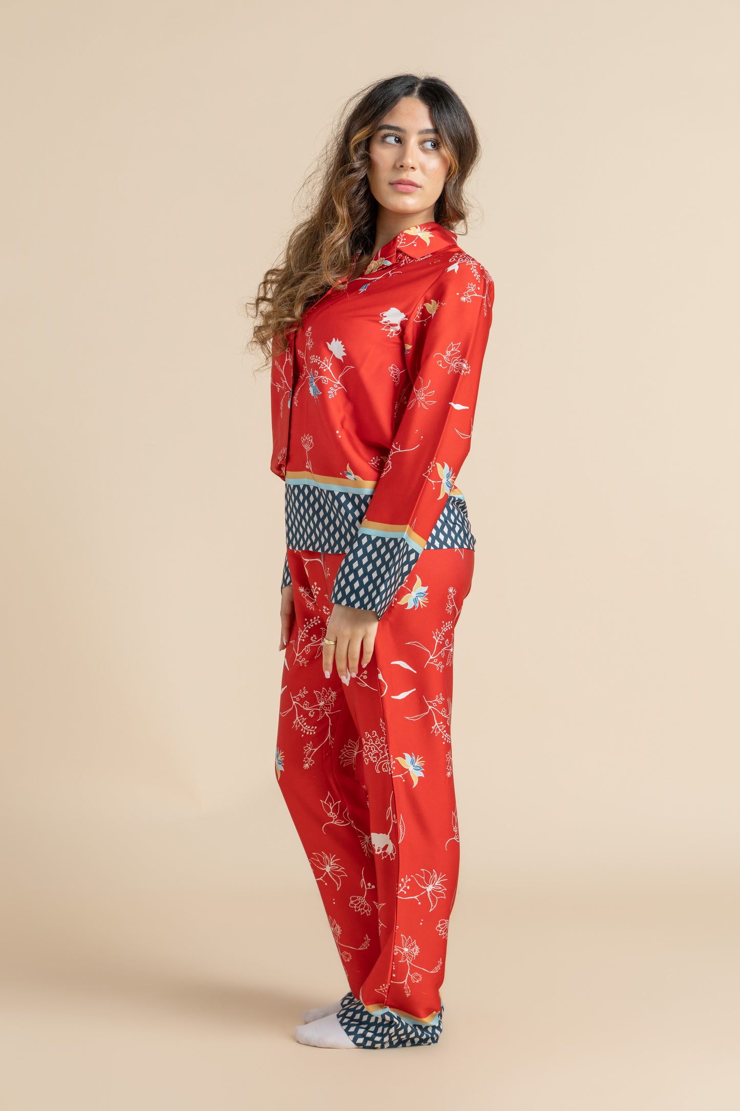 Playful Elegance Buttoned Pajama Red