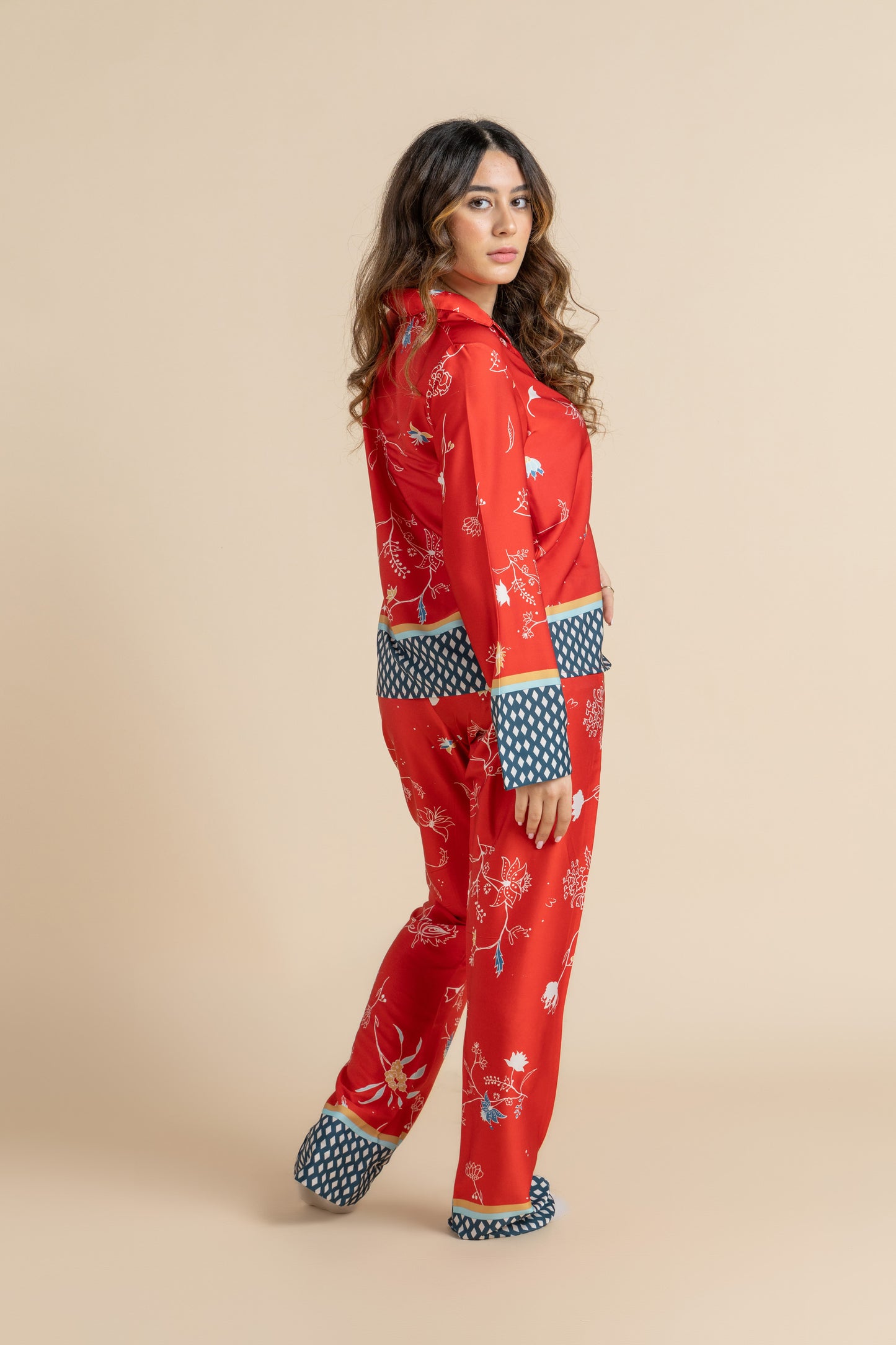 Playful Elegance Buttoned Pajama Red