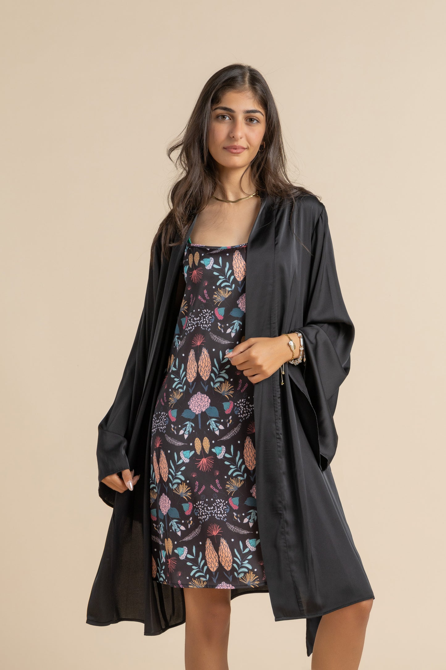Black Satin Robe & Nightgown Set