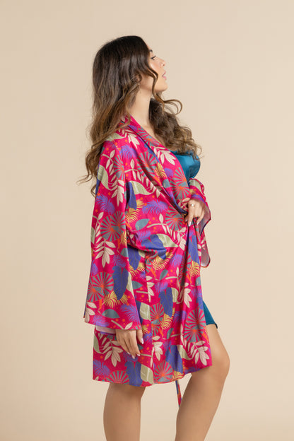 Fuchsia Satin Robe & Nightgown Set