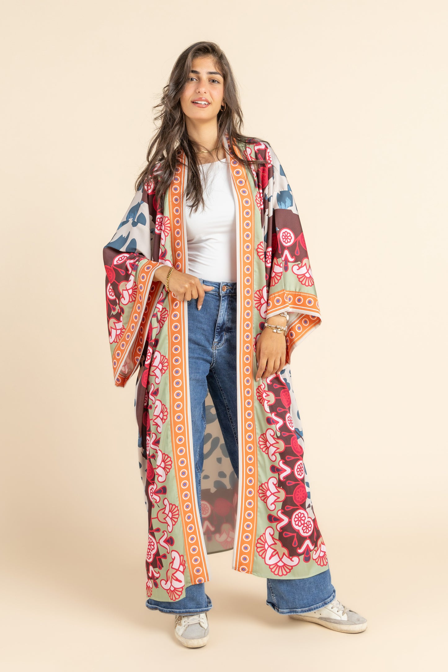 Satin Beige Blossom Kimono