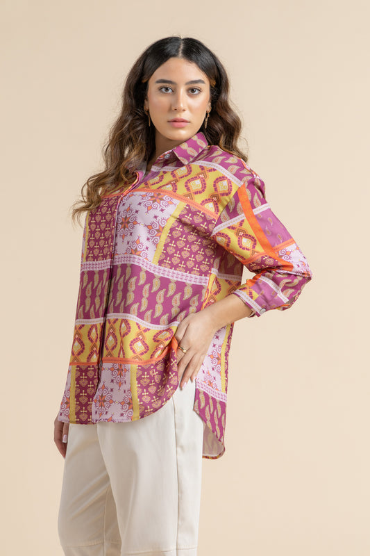 Crepe Purple Button-Up