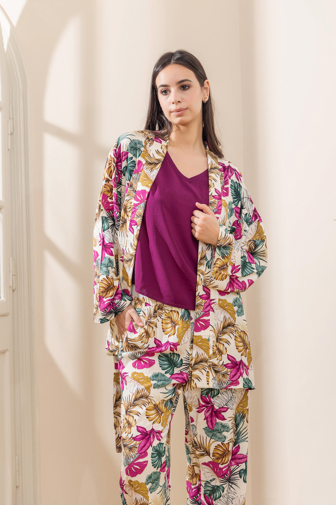 Kimono PJ Half Sleeve Top - Off White - Callista