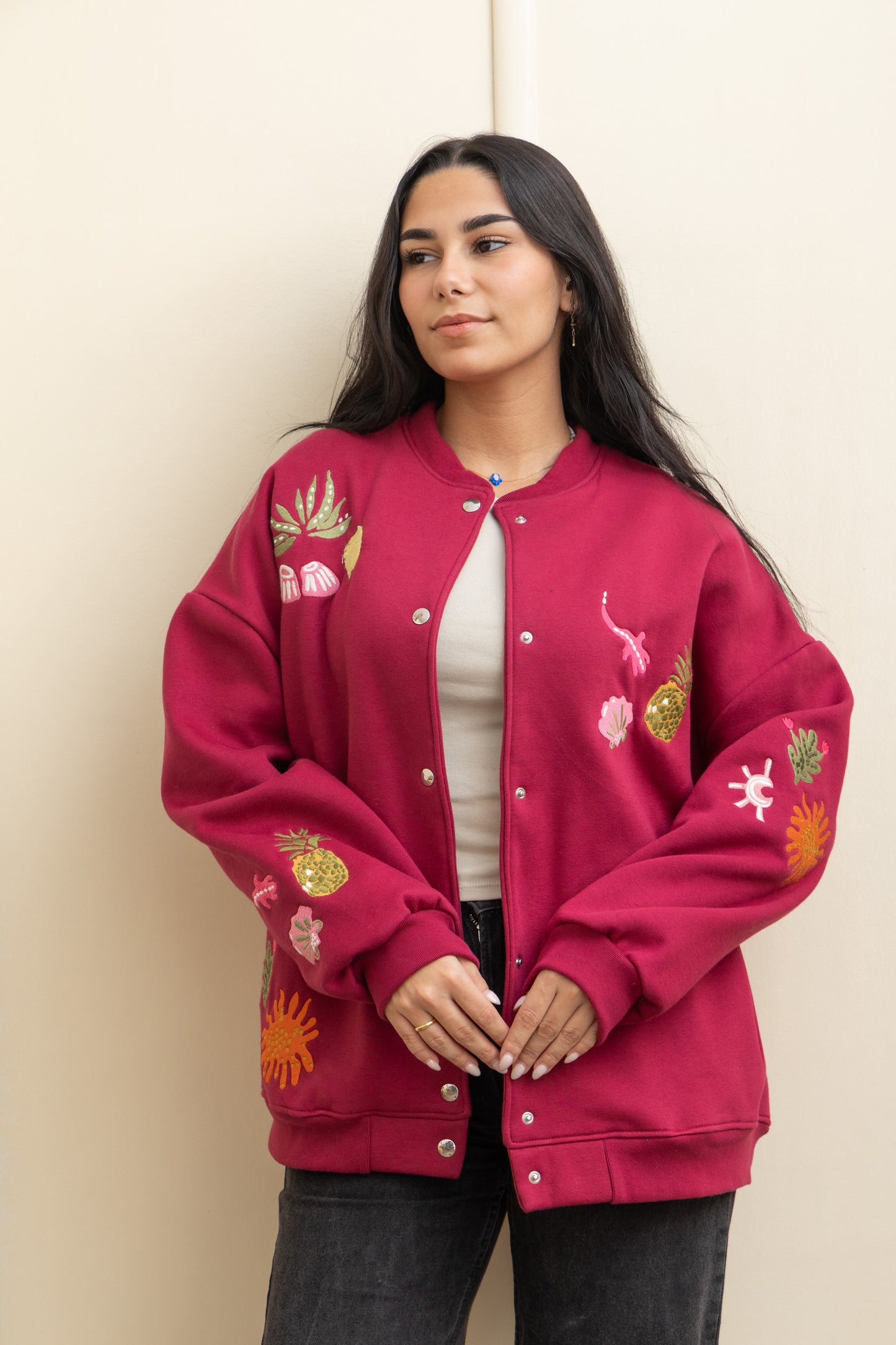 Burgundy  Casual Cool Oversized Cotton Jacket
