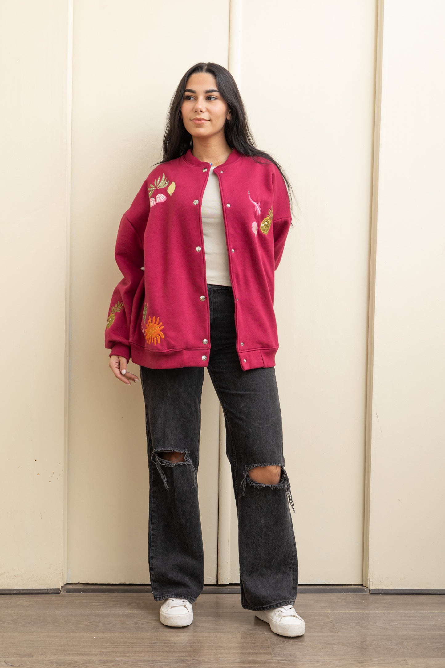 Burgundy  Casual Cool Oversized Cotton Jacket