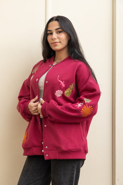 Burgundy  Casual Cool Oversized Cotton Jacket