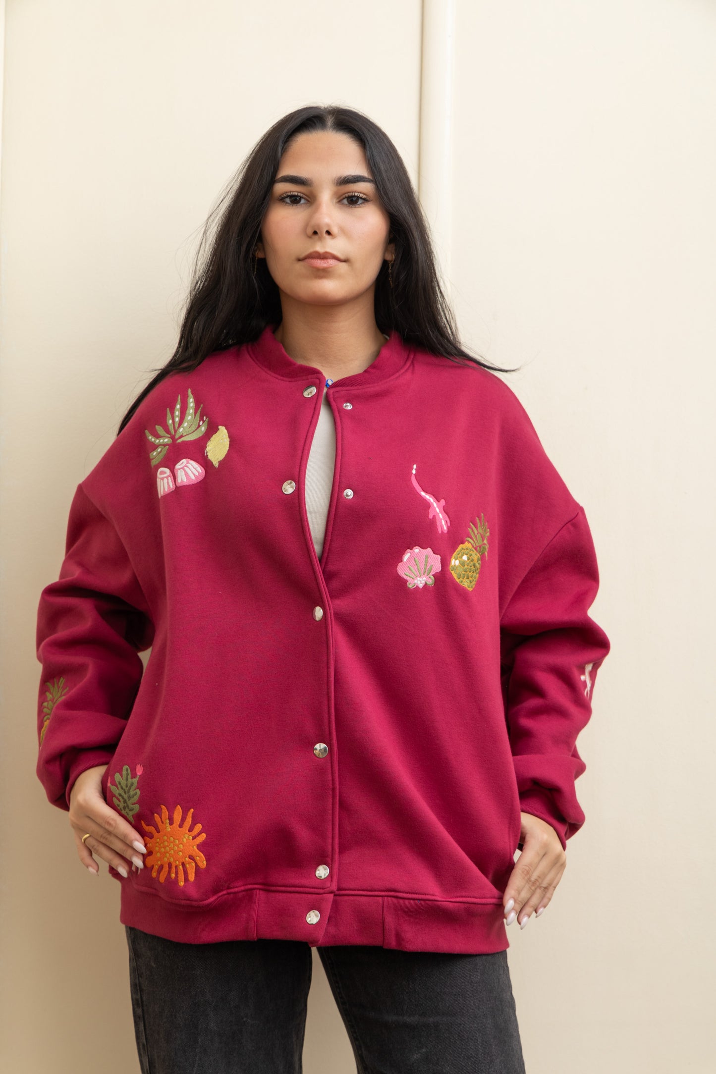 Burgundy  Casual Cool Oversized Cotton Jacket