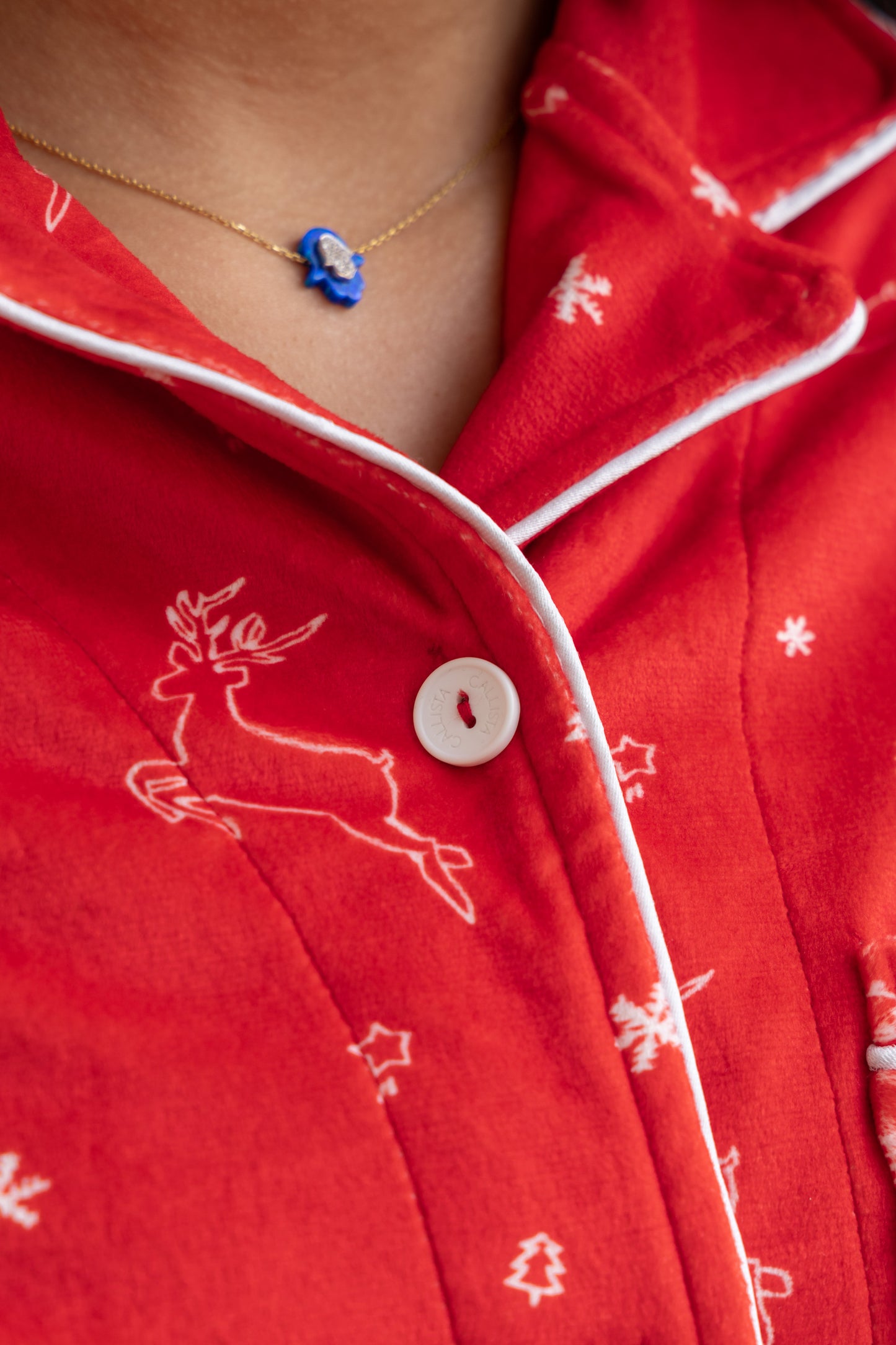 Red Velvet-Touch Christmas Buttoned Pajama
