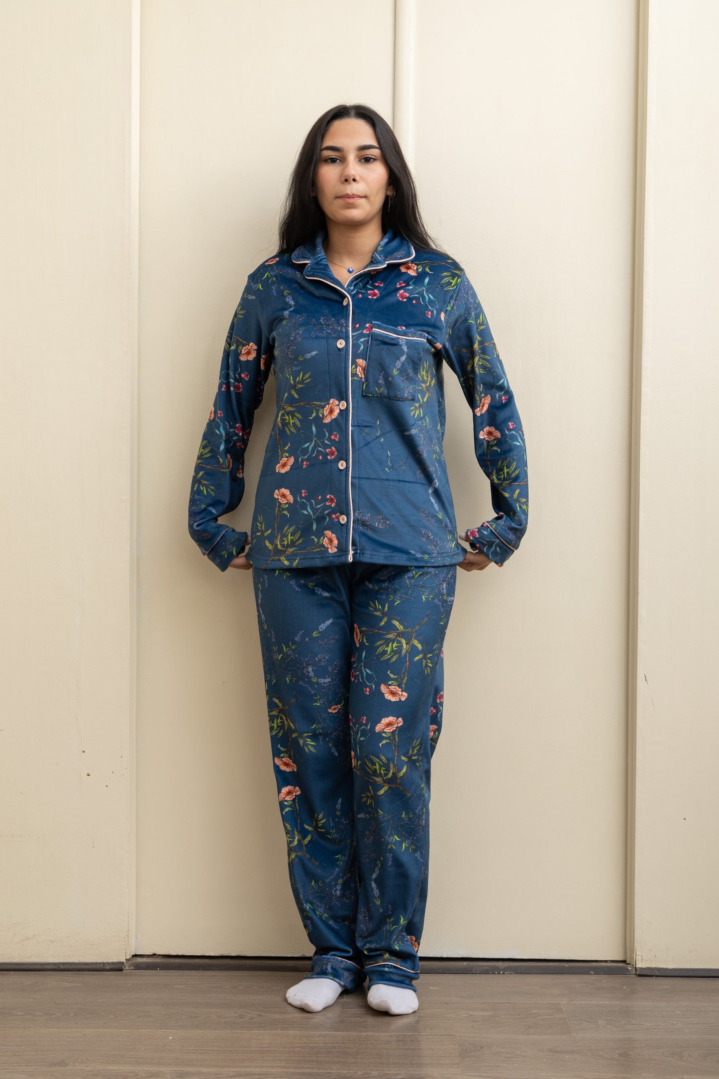 Dark Blue Velvet-Touch Pajama - Cozy Luxury