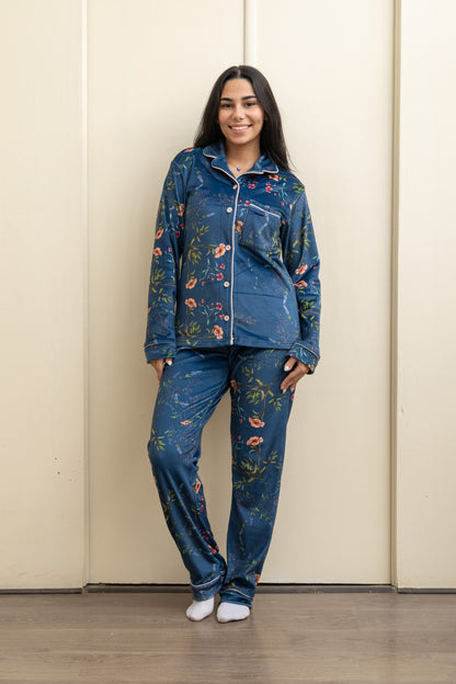 Dark Blue Velvet-Touch Pajama - Cozy Luxury