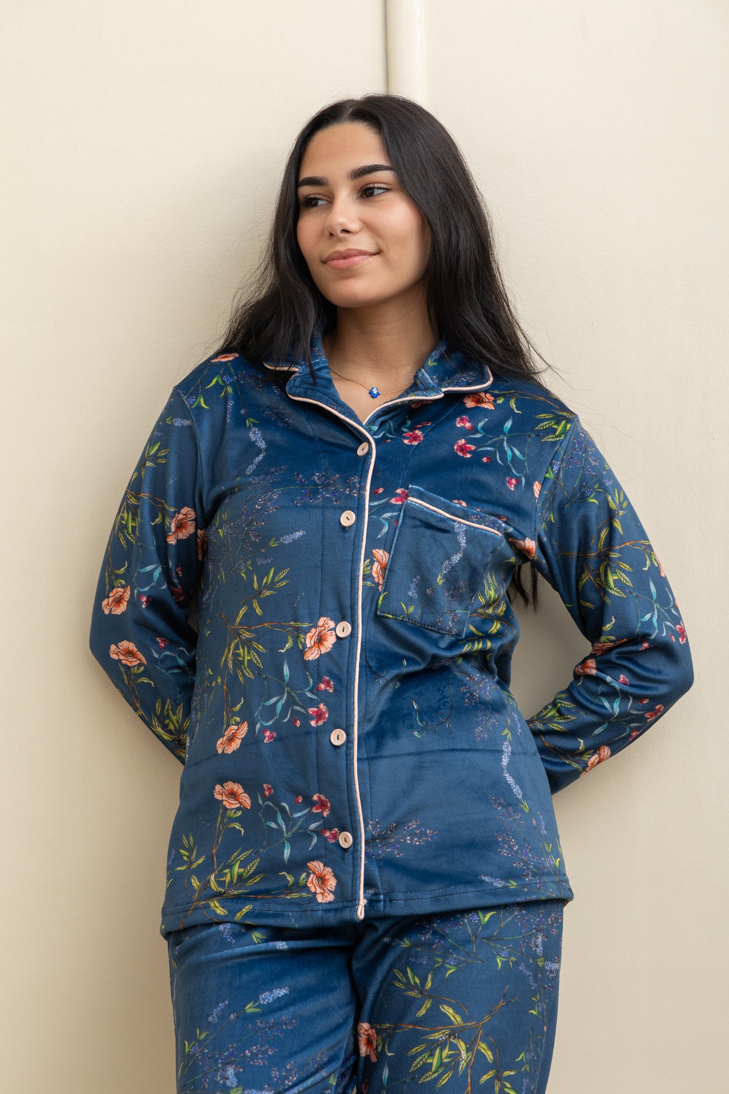 Dark Blue Velvet-Touch Pajama - Cozy Luxury