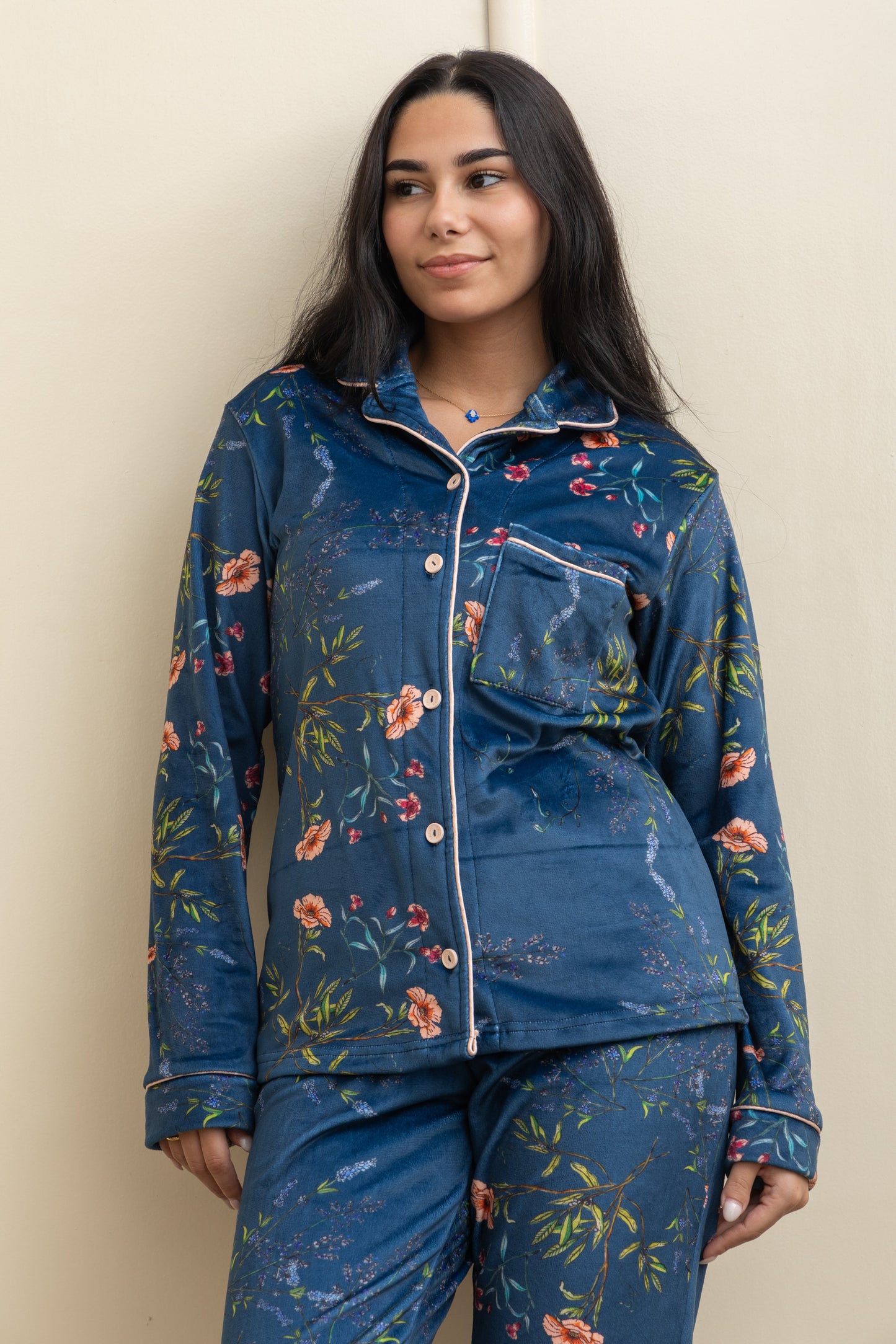 Dark Blue Velvet-Touch Pajama - Cozy Luxury